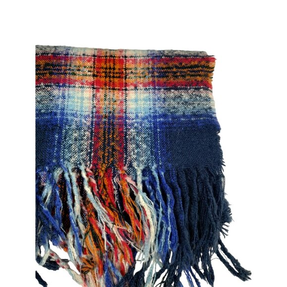 Merona Unisex Plaid Acrylic Multi-Color Warm Scarf With Fringe One Size - Picture 6 of 6